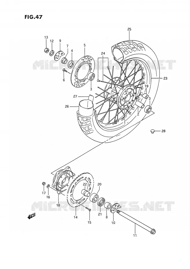 ROUE ARRIERE Suzuki MOTO 350 DR 1994  DR350SR(E2)