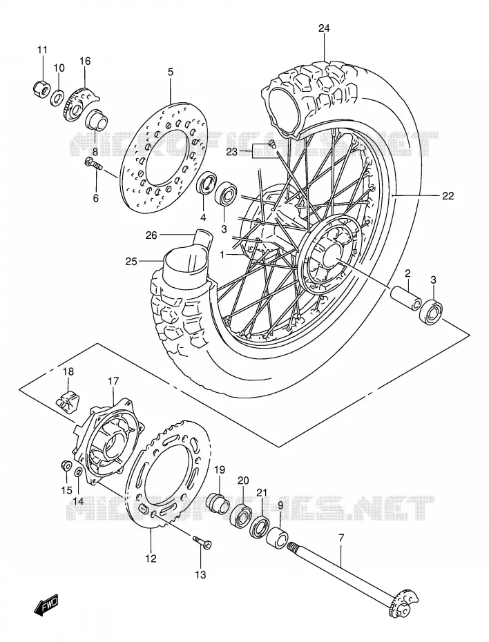 ROUE ARRIERE Suzuki MOTO 650 DR 2003  DR650SEK3(E4)