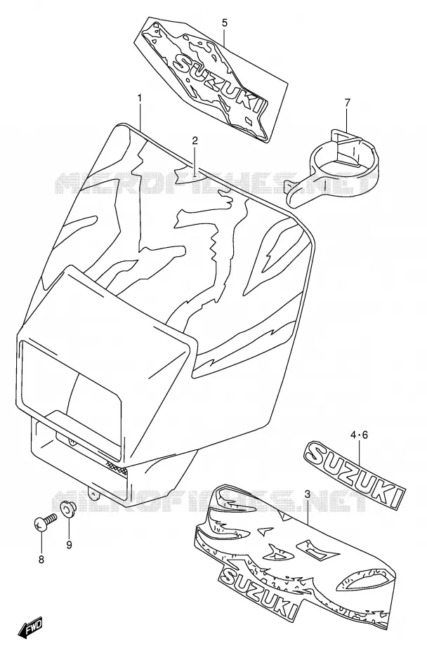 SUPPORT - CARENAGES DE PHARE (MODELE N/P/R/S/T) Suzuki MOTO 350 DR 1993  DR350P(E1)