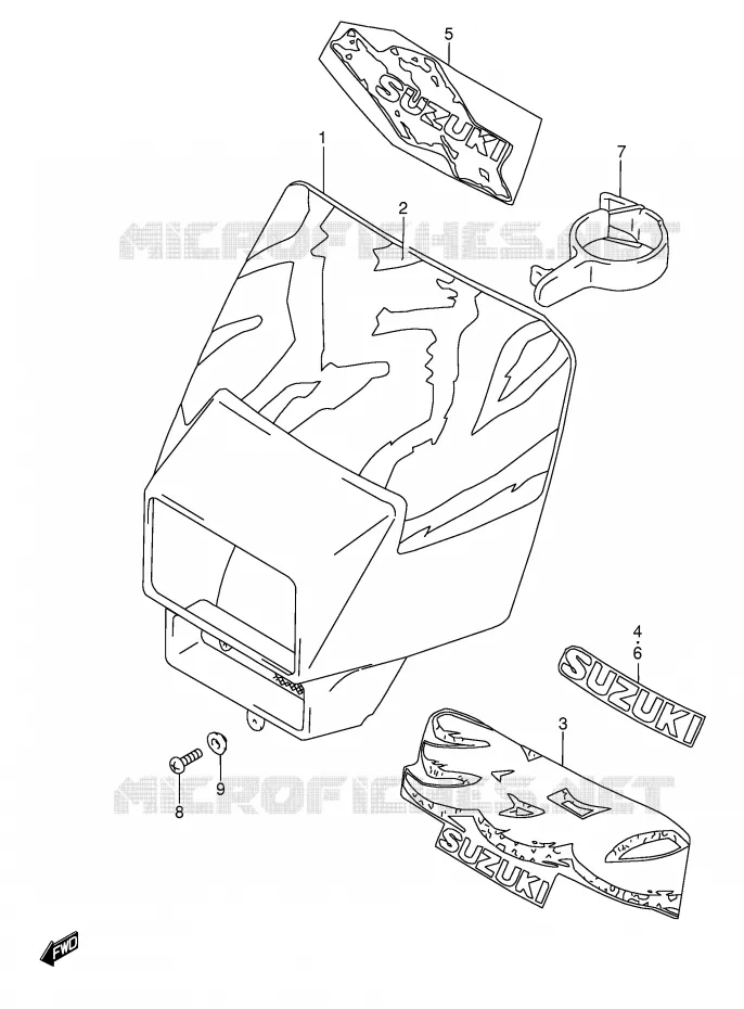 SUPPORT - CARENAGES DE PHARE (MODELE N/P/R/S/T) Suzuki MOTO 350 DR 1996  DR350T(E3)