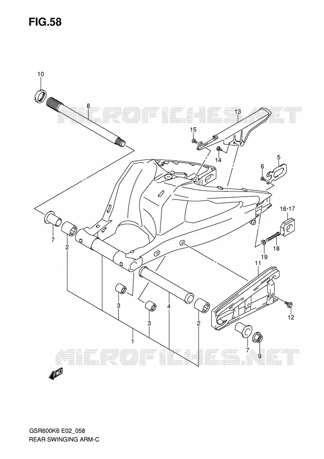 BRAS OSCILLANT ARRIERE Suzuki MOTO 600 GSR 2010  GSR600L0(E2)