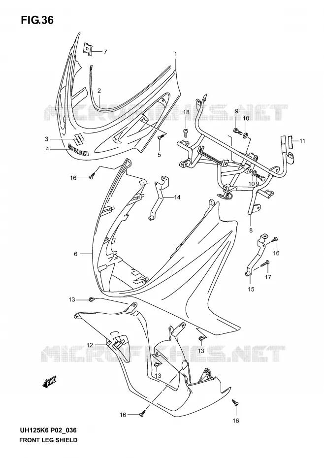 CARENAGES AVANT (MODELE K2) Suzuki SCOOTER 125 BURGMAN 2004  UH125K4(P2)