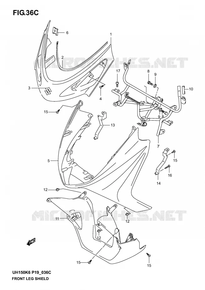 CARENAGES AVANT (MODELE K5) Suzuki SCOOTER 150 BURGMAN 2006  UH150K6(P19)