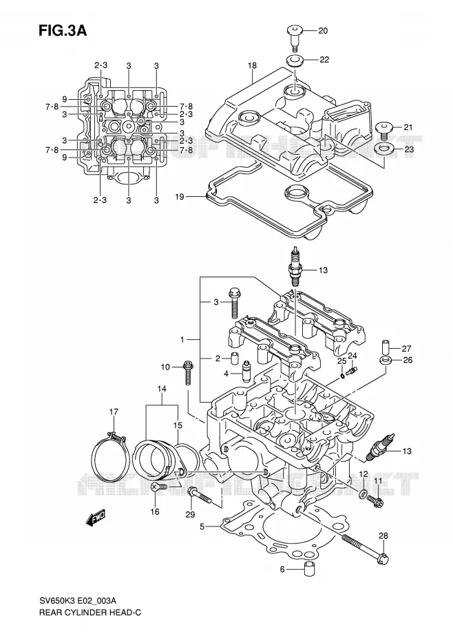 CULASSE ARRIERE (MODEL K7) Suzuki MOTO 650 SV-S 2004  SV650SK4(E2)
