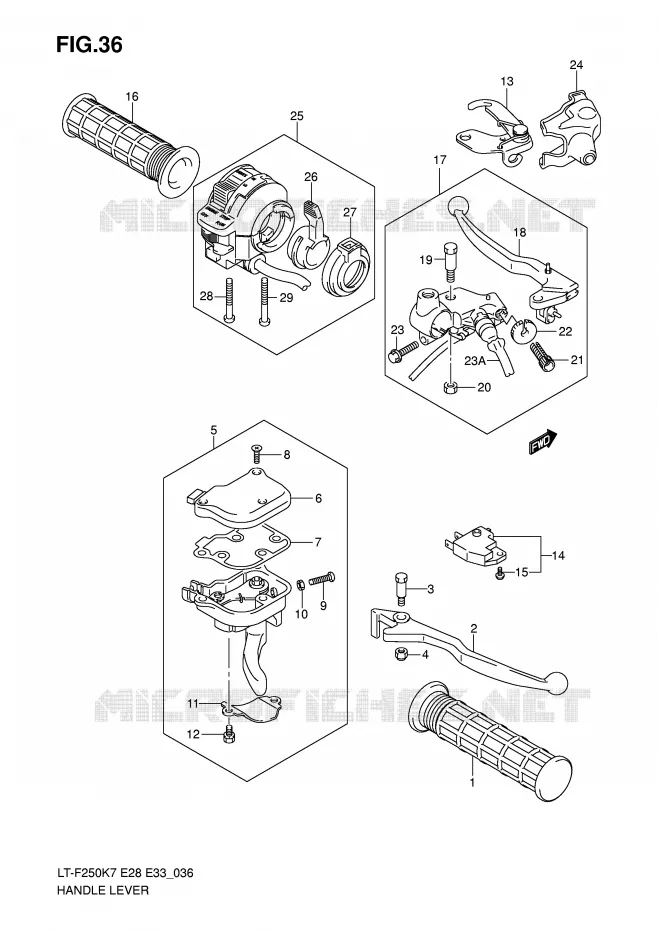 ENSEMBLE LEVIERS - POIGNEES Suzuki QUAD 250 OZARK 2007  LT-F250K7(E28/E33)