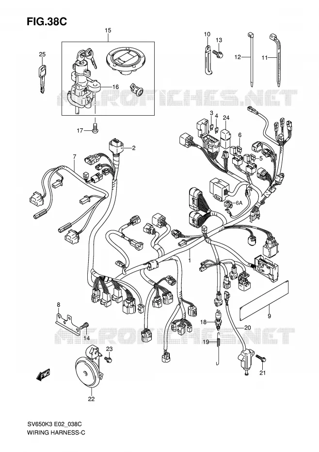 FAISCEAU ELECTRIQUE (SV650SAK7/SUAK7) Suzuki MOTO 650 SV-S 2007  SV650SAK7(E2)