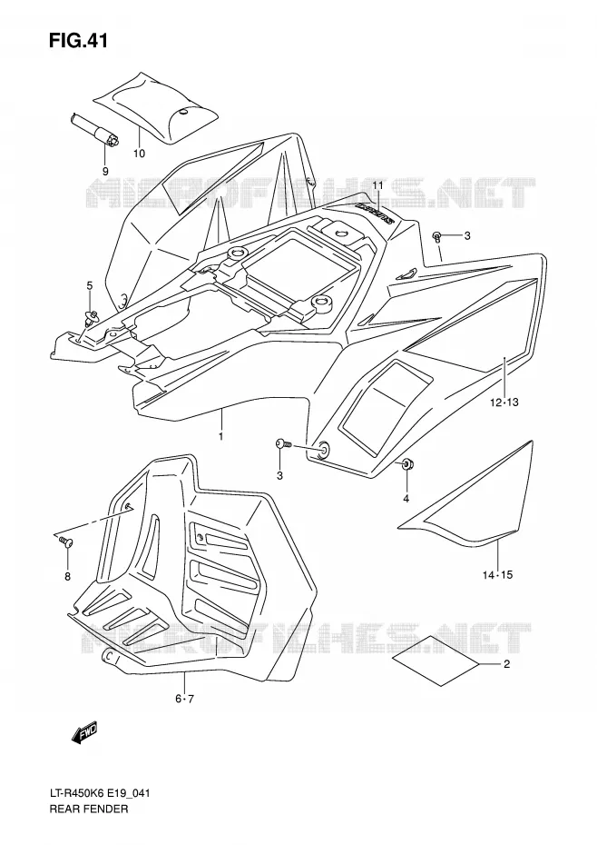 GARDE BOUE ARRIERE (MODEL K6/K7) Suzuki QUAD 450 QUADRACER 2010  LT-R450L0(E19)