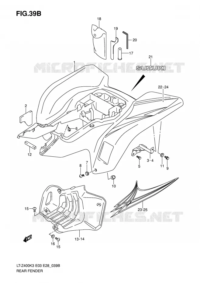 GARDE BOUE ARRIERE (MODEL K7) Suzuki QUAD 400 QUADSPORT 2004  LT-Z400ZK4(E3/E28)