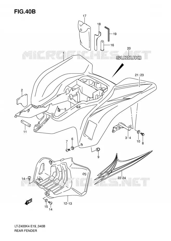 GARDE BOUE ARRIERE (MODEL K7) Suzuki QUAD 400 QUADSPORT 2005  LT-Z400K5(E19)