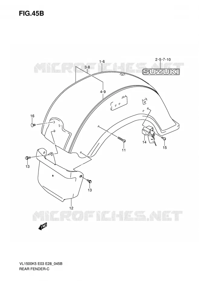 GARDE BOUE ARRIERE (MODEL K8) Suzuki MOTO 1500 BOULEVARD 2008  VL1500TK8(E3/E28)