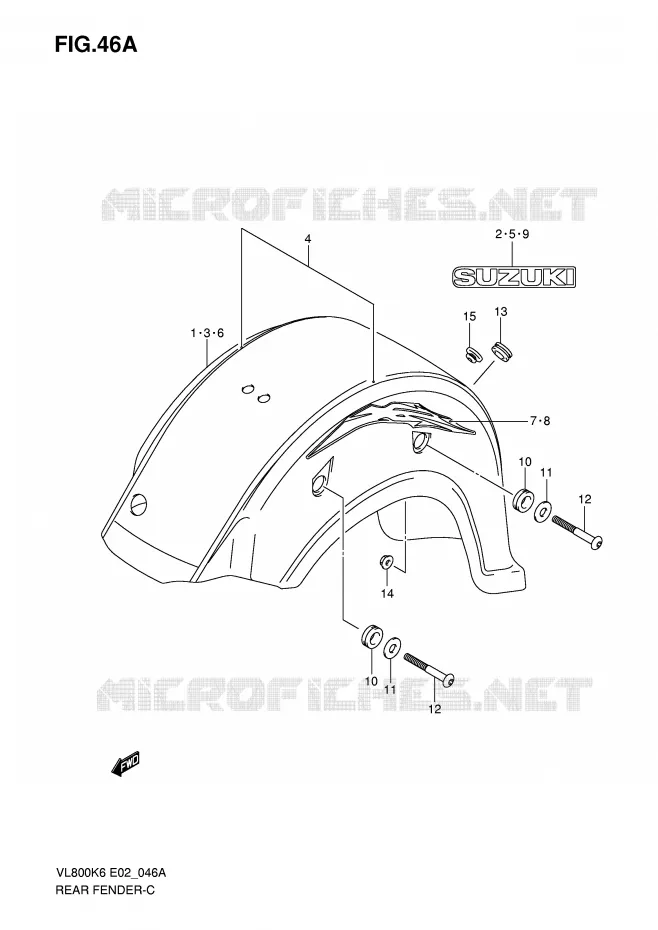 GARDE BOUE ARRIERE (MODEL K8) Suzuki MOTO 800 VOLUSIA 2007  VL800CK7(E2)