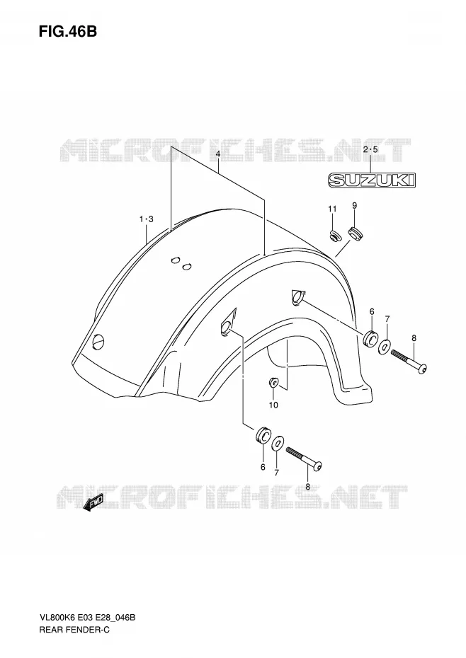 GARDE BOUE ARRIERE (VL800K8) Suzuki MOTO 800 VOLUSIA 2007  VL800TK7(E3/E28)