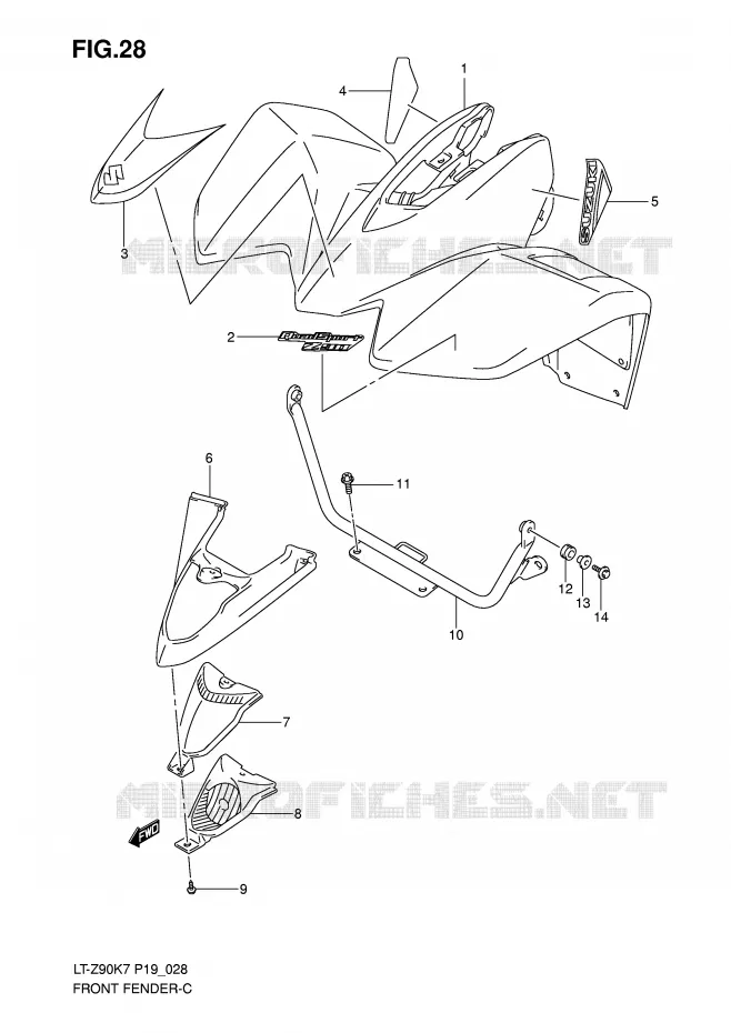 GARDE BOUE AVANT (MODEL K7) Suzuki QUAD 90 QUADSPORT 2008  LT-Z90K8(P19)