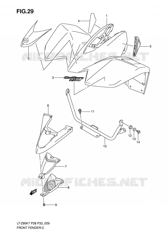 GARDE BOUE AVANT (MODEL K7) Suzuki QUAD 90 QUADSPORT 2009  LT-Z90ZK9(P28/P33)