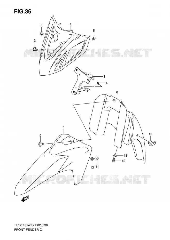 GARDE BOUE AVANT Suzuki SCOOTER 125 FL 2009  FL125SDWK9(P2)