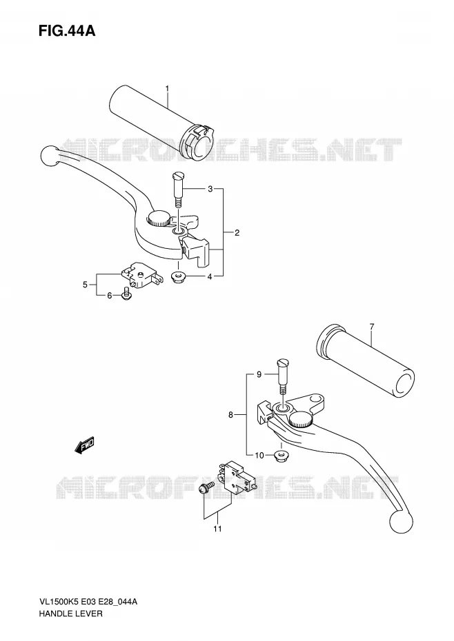 LEVIERS - POIGNEES (MODEL K7/K8/K9) Suzuki MOTO 1500 BOULEVARD 2007  VL1500TK7(E3/E28)