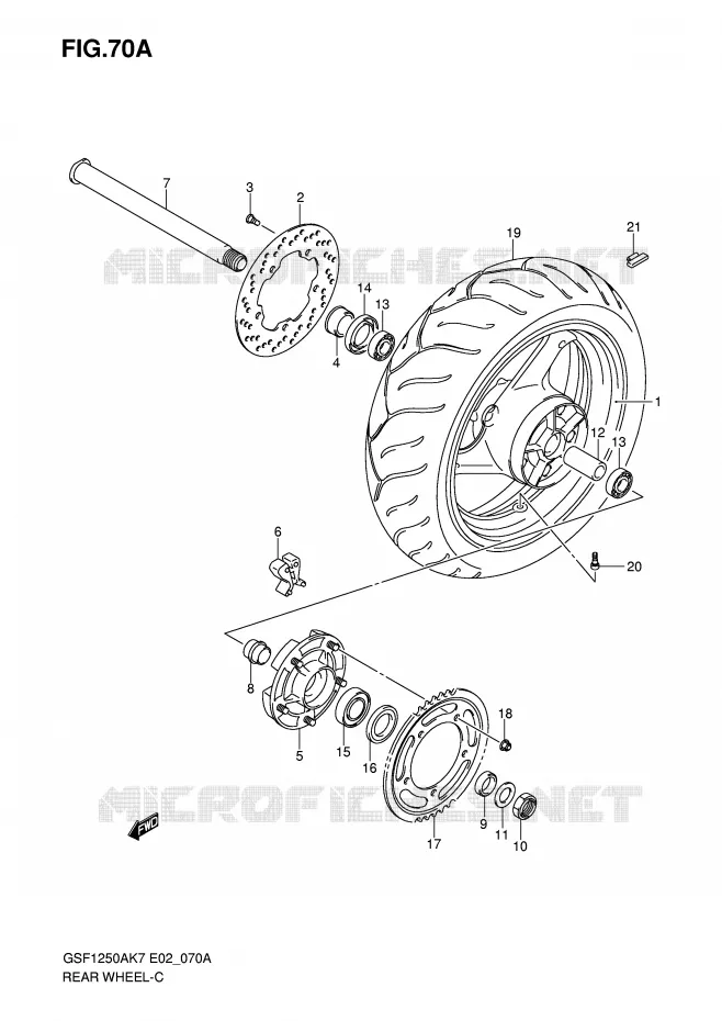 ROUE ARRIERE (GSF1250K7/SK7/K8/SK8/K9/SK9/SL0) Suzuki MOTO 1250 BANDIT-S 2009  GSF1250SAZK9(E2)