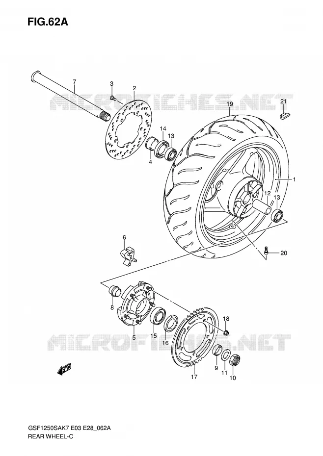 ROUE ARRIERE (GSF1250SK7/SK8/SK9) Suzuki MOTO 1250 BANDIT-S 2008  GSF1250SK8(E3/E28)