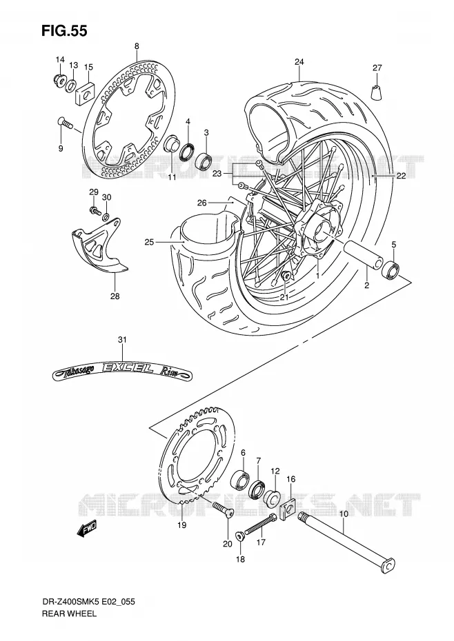 ROUE ARRIERE (MODEL K5/K6) Suzuki MOTO 400 DR-Z 2008  DR-Z400SMK8(E2)