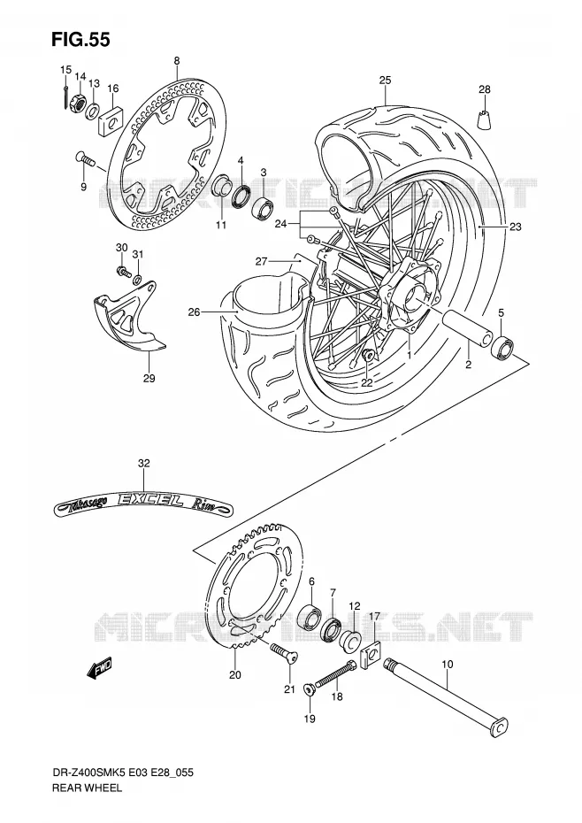 ROUE ARRIERE (MODEL K5/K6) Suzuki MOTO 400 DR-Z 2009  DR-Z400SMK9(E3/E28)