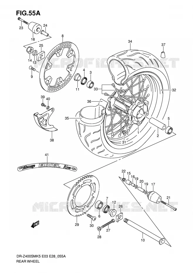 ROUE ARRIERE (MODEL K7/K8/K9) Suzuki MOTO 400 DR-Z 2007  DR-Z400SMK7(E3/E28)