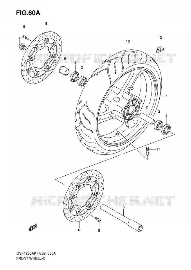 ROUE AVANT (GSF1250K7/SK7/K8/SK8/K9/SK9/SL0) Suzuki MOTO 1250 BANDIT-N 2007  GSF1250AK7(E2)