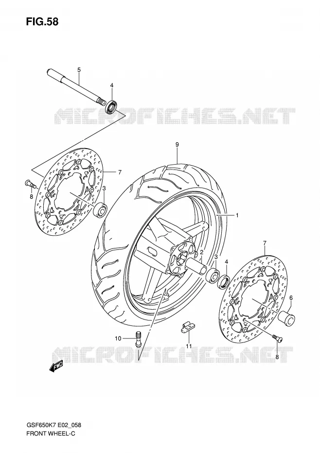 ROUE AVANT (GSF650K7/UK7/SK7/SUK7/K8/UK8/SK8/SUK8) Suzuki MOTO 650 BANDIT 2008  GSF650K8(E2)