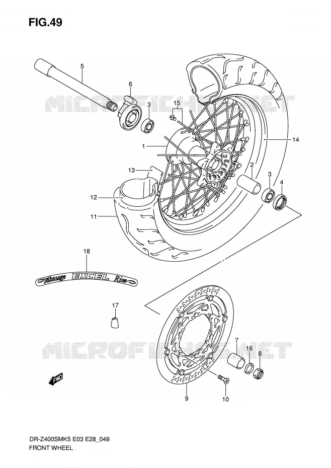 ROUE AVANT (MODEL K5/K6/K9) Suzuki MOTO 400 DR-Z 2009  DR-Z400SMK9(E3/E28)