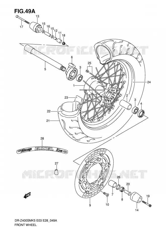 ROUE AVANT (MODEL K7/K8/K9) Suzuki MOTO 400 DR-Z 2006  DR-Z400SMK6(E3/E28)
