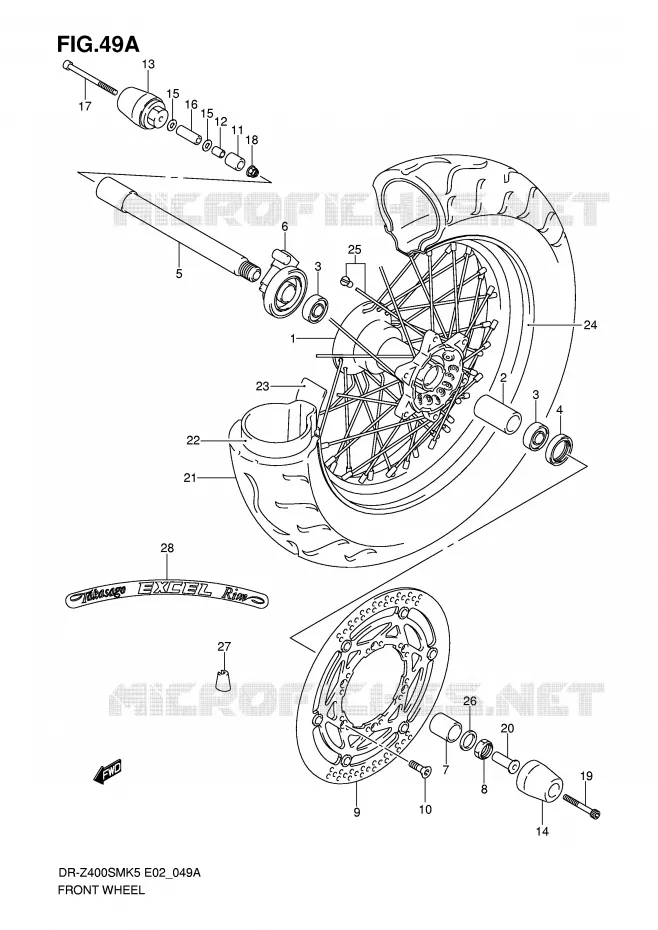 ROUE AVANT (MODEL K7/K8/K9) Suzuki MOTO 400 DR-Z 2006  DR-Z400SMUK6(E2)