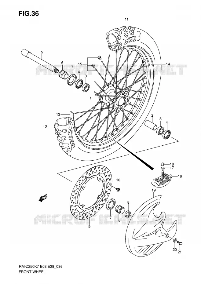 ROUE AVANT (MODEL K7) Suzuki MOTO 250 RM-Z 2007  RM-Z250K7(E3/E28)