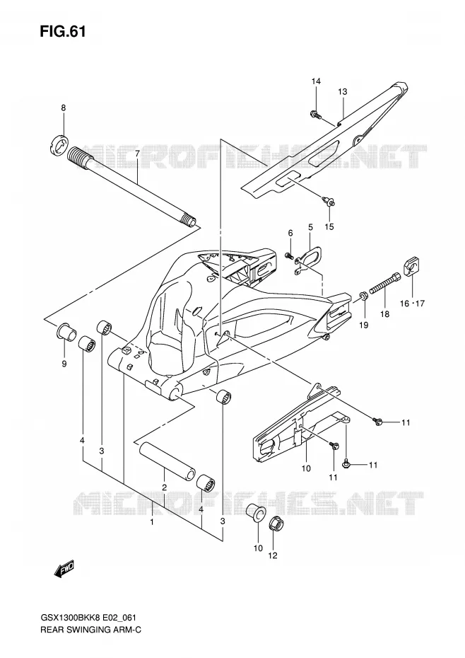 BRAS OSCILLANT ARRIERE Suzuki MOTO 1300 B-KING 2009  GSX1300BKU2K8(E2)