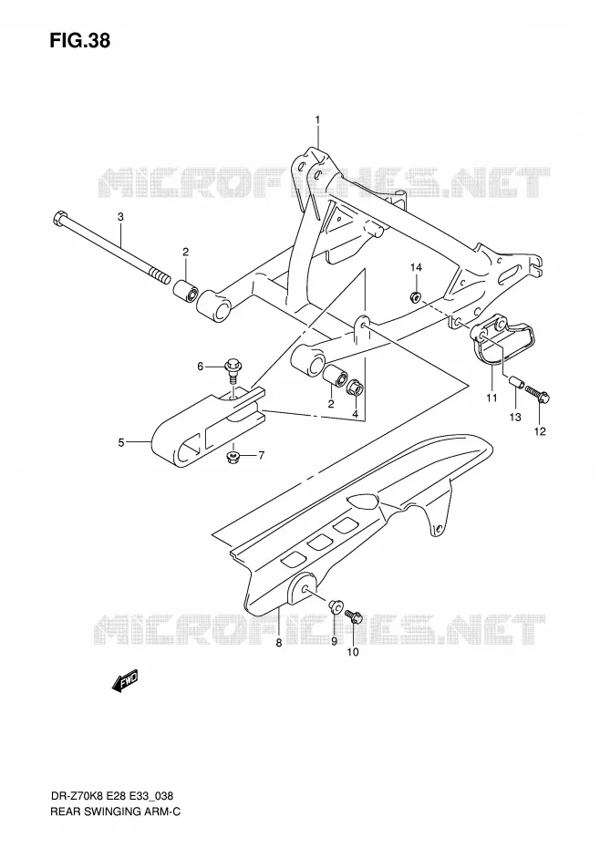 BRAS OSCILLANT ARRIERE Suzuki MOTO 70 DR-Z 2008  DR-Z70K8(E28/E33)