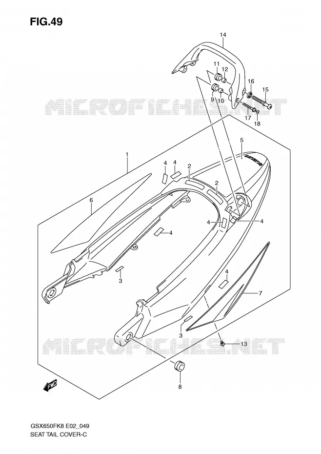 CARENAGE ARRIERE - CAPOT DE SELLE (MODEL K8:CWH,EGR) Suzuki MOTO 650 GSX-F 2010  GSX650FAL0(E2)