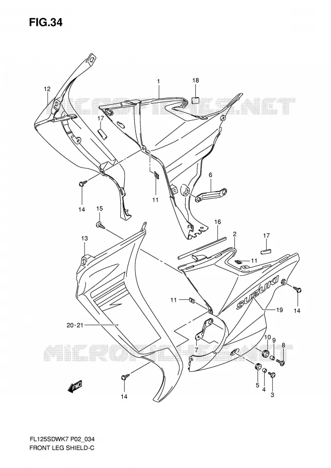 CARENAGE AVANT (MODEL K7/K8) Suzuki SCOOTER 125 FL 2008  FL125SDWK8(P2)