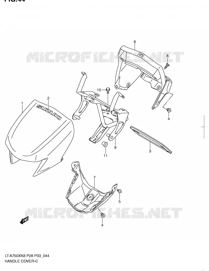 CARENAGE DE GUIDON (MODEL K8/K9) Suzuki QUAD 750 KINGQUAD 2008  LT-A750XK8(P28/P33)