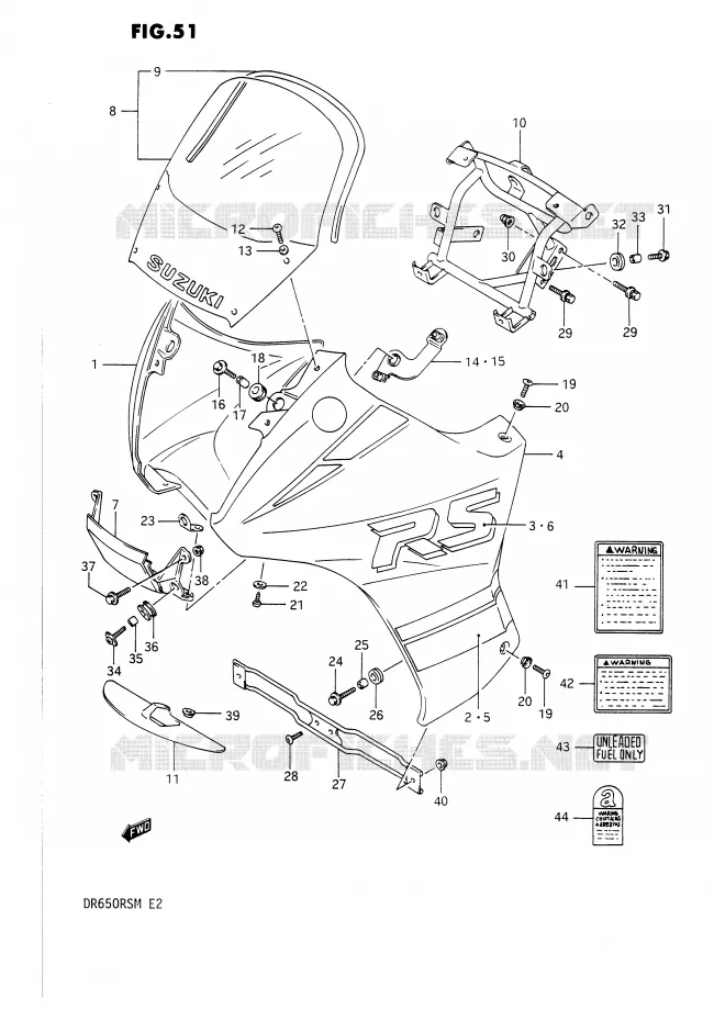 CARENAGES - ETIQUETTES (MODELE J 0JW,28V) Suzuki MOTO 650 DR 1990  DR650RSL(E2)