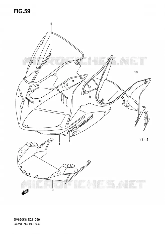 CARENAGES (MODEL K8 WITH COWLING) Suzuki MOTO 650 SV 2009  SV650SK9(E2)