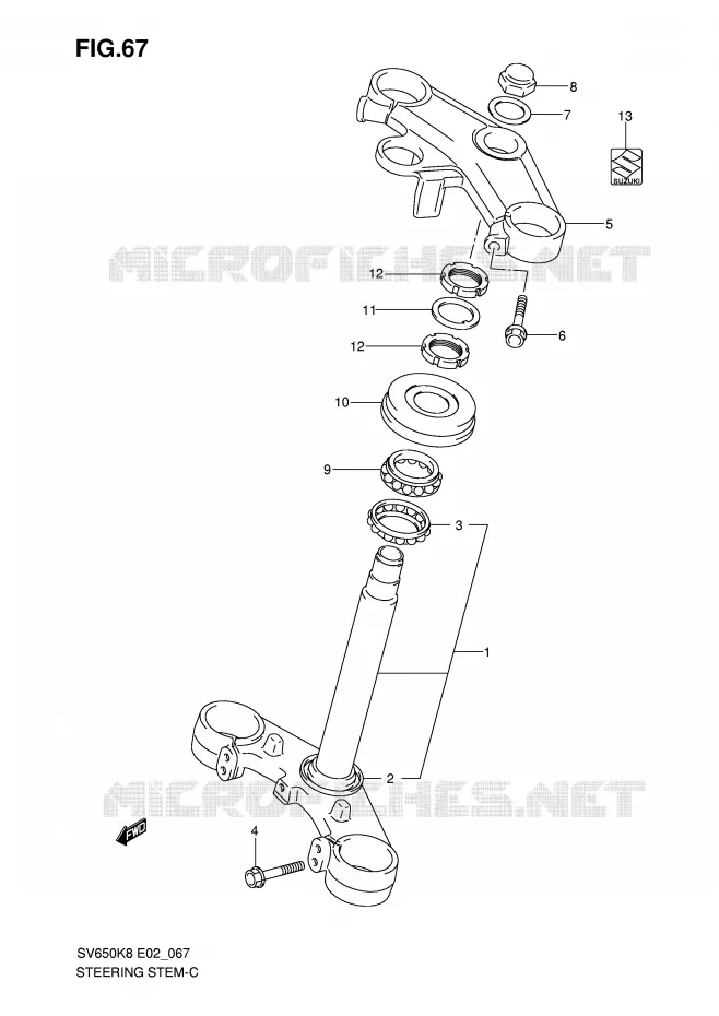 COLONNE DE DIRECTION (VOIR NOTE) Suzuki MOTO 650 SV 2010  SV650SAL0(E2)