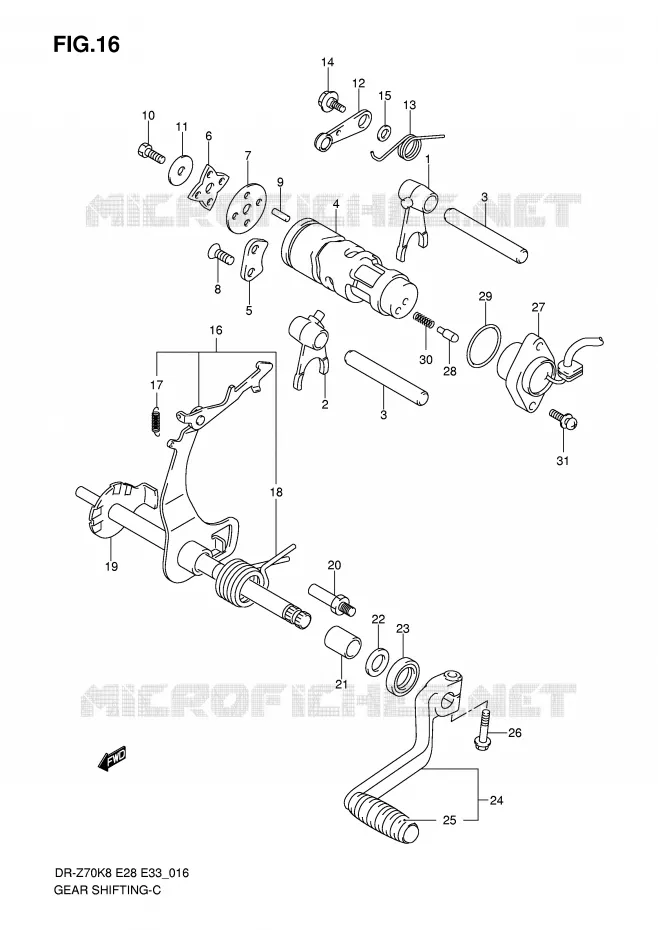 ENSEMBLE DE SELECTION DE VITESSES Suzuki MOTO 70 DR-Z 2012  DR-Z70L0(E28/E33)