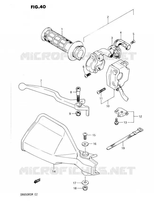 ENSEMBLE LEVIER - COMMODO DROIT Suzuki MOTO 650 DR 1990  DR650RSUL(E2)