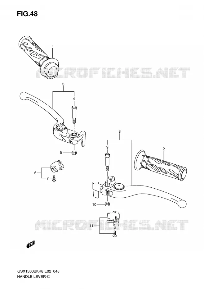 ENSEMBLE LEVIERS - POIGNEES Suzuki MOTO 1300 B-KING 2009  GSX1300BKAU2K8(E2)