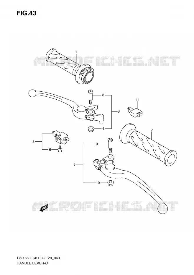 ENSEMBLE LEVIERS - POIGNEES Suzuki MOTO 650 GSX-F 2010  GSX650FL0(E3/E28)