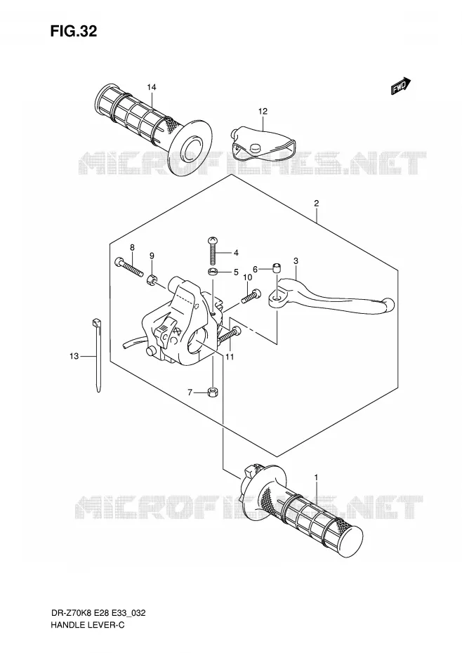 ENSEMBLE LEVIERS - POIGNEES Suzuki MOTO 70 DR-Z 2012  DR-Z70L0(E28/E33)