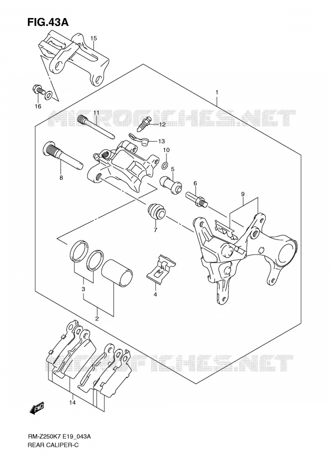 ETRIER DE FREIN ARRIERE (MODEL K8/K9) Suzuki MOTO 250 RM-Z 2007  RM-Z250K7(E19)