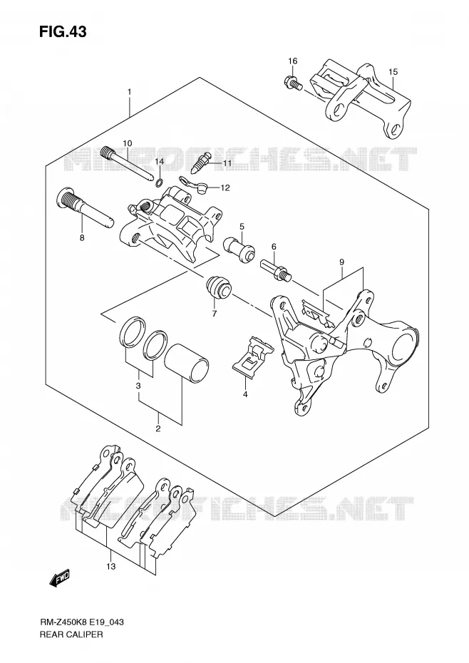 ETRIER DE FREIN ARRIERE (RM-Z450K8/K9/L0) Suzuki MOTO 450 RM-Z 2010  RM-Z450L0(E19)