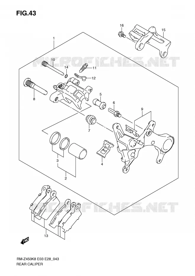 ETRIER DE FREIN ARRIERE (RM-Z450K8/K9/L0) Suzuki MOTO 450 RM-Z 2011  RM-Z450L1(E3/E28)
