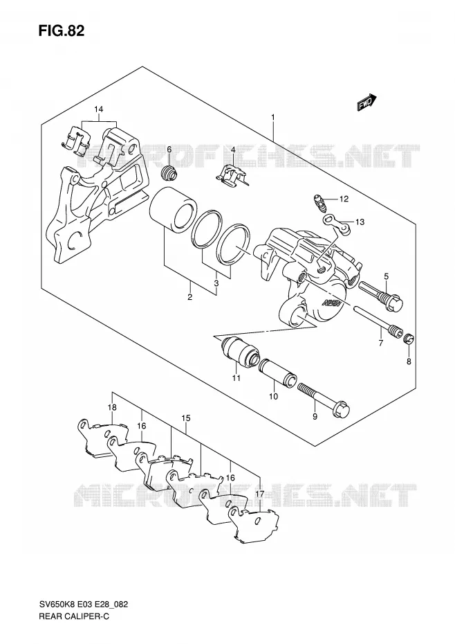 ETRIER DE FREIN ARRIERE (SV650K8/SK8/K9/SK9/SL0) Suzuki MOTO 650 SV-S 2010  SV650SAL0(E3/E28)
