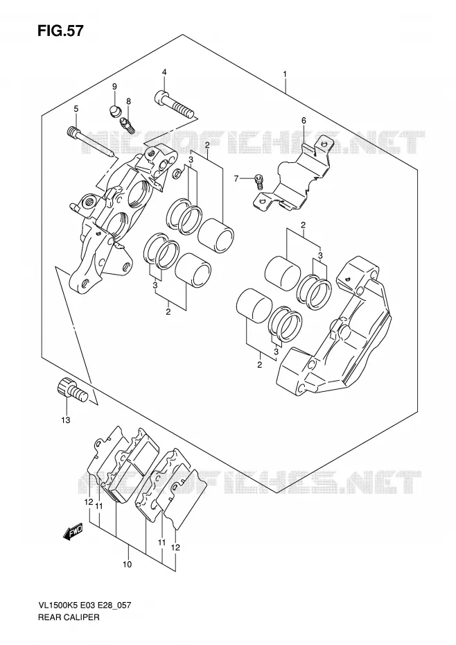 ETRIER DE FREIN ARRIERE Suzuki MOTO 1500 BOULEVARD 2009  VL1500K9(E3/E28)