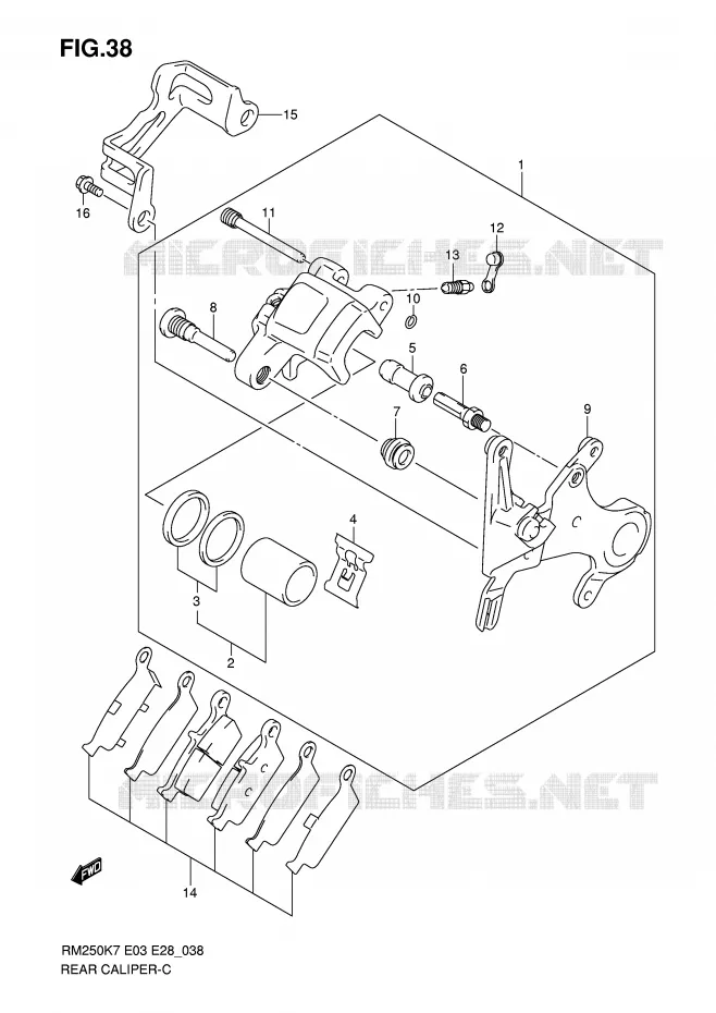 ETRIER DE FREIN ARRIERE Suzuki MOTO 250 RM 2008  RM250K8(E3/E28)